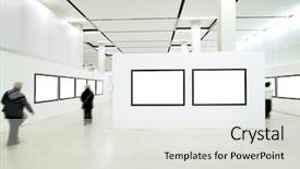  Presentation with geometry - Beautiful presentation theme featuring moving background geometry - people silhouettes in the museum backdrop and a light gray colored foreground