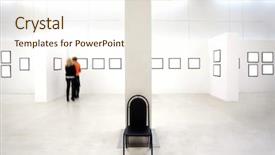  Presentation with geometry - Presentation theme having moving background geometry - people silhouettes in the museum background and a  colored foreground