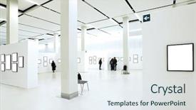  Presentation with geometry - PPT theme featuring moving background geometry - people silhouettes in the museum background and a  colored foreground