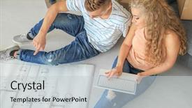  Presentation with floor plan - Audience pleasing PPT layouts consisting of family planning cartonized - young couple with house plan backdrop and a  colored foreground