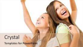  Presentation with teenage - PPT theme featuring school disco - happy and laughing teenage girls background and a coral colored foreground