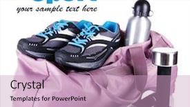  Presentation with variety of sports equipment - Beautiful PPT layouts featuring sports bag with sports equipment backdrop and a coral colored foreground