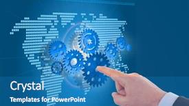  Presentation with gear - Beautiful slide set featuring moving background science technology - businessman hand arrange gear backdrop and a teal colored foreground