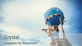  Presentation with balloon decor - Colorful slide deck enhanced with moving balloons - little boy traveling backdrop and a sky blue colored foreground