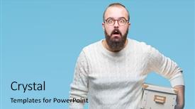  Presentation with glasses - Audience pleasing slides consisting of moving box over isolated background backdrop and a light blue colored foreground