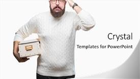  Presentation with elegant man in glasses optics - Slides with moving box over isolated background background and a white colored foreground