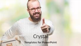  Presentation with young man wearing a hat - PPT theme consisting of moving box over isolated background background and a lemonade colored foreground