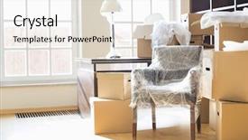  Presentation with new home - Slides having moving boxes and furniture background and a white colored foreground