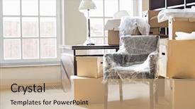  Presentation with new home - Slides featuring moving boxes and furniture background and a coral colored foreground