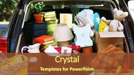  Presentation with moving - Presentation theme featuring moving boxes and suitcases background and a tawny brown colored foreground