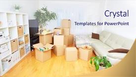  Presentation with real estate - Theme with moving-boxes-in-new-apartment background and a sky blue colored foreground