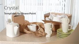  Presentation with boxes - Beautiful slides featuring moving-boxes-in-new-house backdrop and a sky blue colored foreground