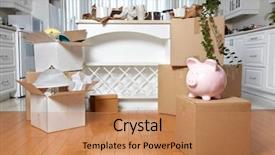  Presentation with moving - Theme featuring moving boxes in new house background and a coral colored foreground
