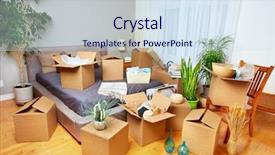  Presentation with veterans forces moving house american - Slides with moving boxes in new house background and a sky blue colored foreground