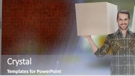  Presentation with new home - Audience pleasing slides consisting of moving boxes into new home backdrop and a gray colored foreground