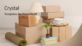  Presentation with moving - Theme featuring moving boxes on the floor background and a soft green colored foreground