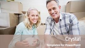  Presentation with box - Colorful theme enhanced with moving bubbles - smiling couple packing mug backdrop and a  colored foreground