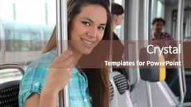  Presentation with tram - Presentation design featuring bus stop transportation - teen on the tram background and a violet colored foreground