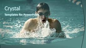  Presentation with butterfly moving - Slide set consisting of moving butterfly - swimmer in waterpool in action background and a  colored foreground