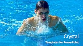  Presentation with swim - Slide deck enhanced with moving butterfly - swimmer in waterpool swim one background and a  colored foreground