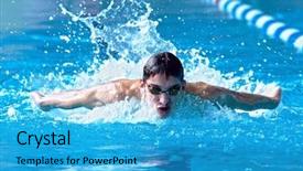  Presentation with swim - Audience pleasing theme consisting of moving butterfly - swimmer in waterpool swim one backdrop and a teal colored foreground