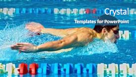  Presentation with swimming - PPT theme having moving butterfly - swimmer in waterpool swim one background and a teal colored foreground