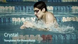  Presentation with swim - Presentation theme featuring moving butterfly - swimmer in waterpool swim one background and a ocean colored foreground