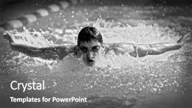 Presentation with swimming - Audience pleasing slide set consisting of moving butterfly - swimmer in waterpool swim one backdrop and a gray colored foreground