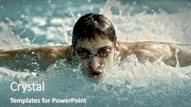  Presentation with swimming beautiful girl swims underwater - PPT theme having moving butterfly - swimmer in waterpool swim one background and a gray colored foreground