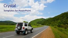  Presentation with moving and drving car - Cool new slide deck with moving car on the road backdrop and a sky blue colored foreground