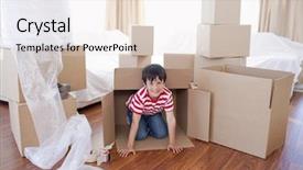  Presentation with boxes - Theme having moving children - nice kid playing with boxes background and a white colored foreground
