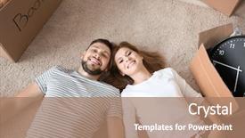  Presentation with memory book family album - Presentation theme consisting of moving clock background - happy family couple lying background and a coral colored foreground