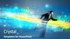  Presentation with moving business - Slide deck consisting of moving clouds - business man running with device background and a ocean colored foreground