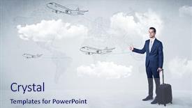  Presentation with cloud - Amazing presentation having moving clouds - businessman hitchhiking with flying airplanes backdrop and a sky blue colored foreground