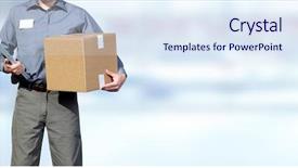  Presentation with cargo - Slide deck with cargo handling - delivery man with a parcel background and a sky blue colored foreground