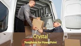  Presentation with cargo - Theme enhanced with men with parcels near cargo background and a tawny brown colored foreground