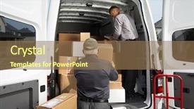  Presentation with cargo - Audience pleasing presentation design consisting of men with parcels near cargo backdrop and a coral colored foreground