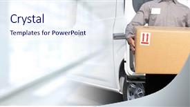  Presentation with box - PPT theme consisting of cargo weight - delivery postman hands background and a  colored foreground