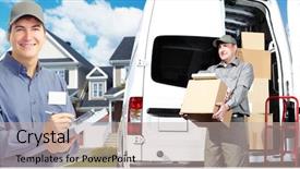  Presentation with professional - Amazing slide set having professional post workers delivery backdrop and a mint green colored foreground