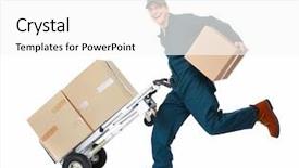  Presentation with box - Beautiful slide deck featuring cart postal - running delivery postman with box backdrop and a white colored foreground