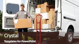  Presentation with cargo - Slide deck enhanced with man with parcel near cargo background and a tawny brown colored foreground