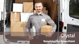  Presentation with techniques of improving health service delivery - Beautiful PPT theme featuring ship cargo handling - young postman with parcel near backdrop and a coral colored foreground