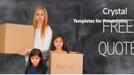  Presentation with company - Amazing slides having moving company helping people move backdrop and a  colored foreground