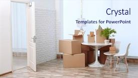  Presentation with furniture - Slides having moving concept boxes and furniture background and a sky blue colored foreground