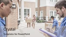  Presentation with holding hands family walking - Slide set consisting of staircase drawing landing page background and a  colored foreground.