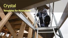  Presentation with carpenter - Audience pleasing slide set consisting of moving down ladder at incomplete backdrop and a tawny brown colored foreground