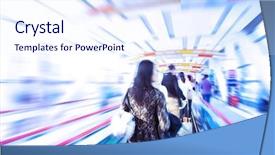  Presentation with people mall - Beautiful PPT layouts featuring moving escalator with people backdrop and a sky blue colored foreground