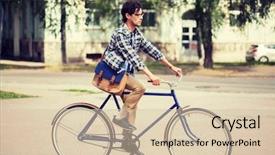  Presentation with man riding big bike motor - Presentation theme featuring moving europe - people style leisure and lifestyle background and a soft green colored foreground