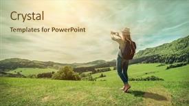  Presentation with green mountains - Colorful slide deck enhanced with moving europe - woman walking around the mountains backdrop and a lemonade colored foreground