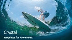  Presentation with crystal - Presentation featuring moving fish - underwater view of the surfer background and a ocean colored foreground